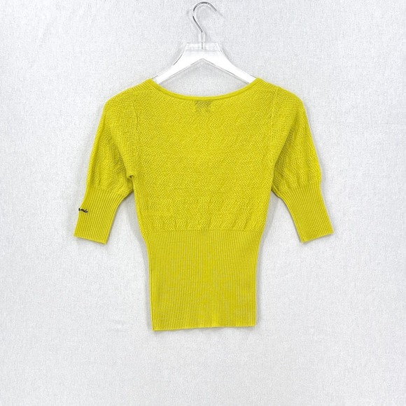 GANNI Tender Shoots Merino Lace Top Women XS Scoop Yellow Green Knit Sweater Top - Picture 5 of 16